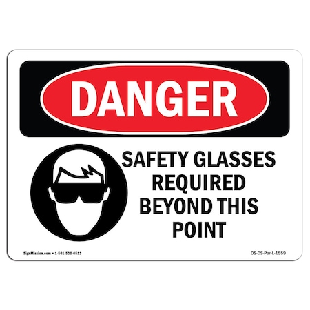 Signmission OSHA Danger, Glasses Required Beyond This Point, 14in X 10in Aluminum, 14" W, 10" H, Landscape OS-DS-A-1014-L-1559
